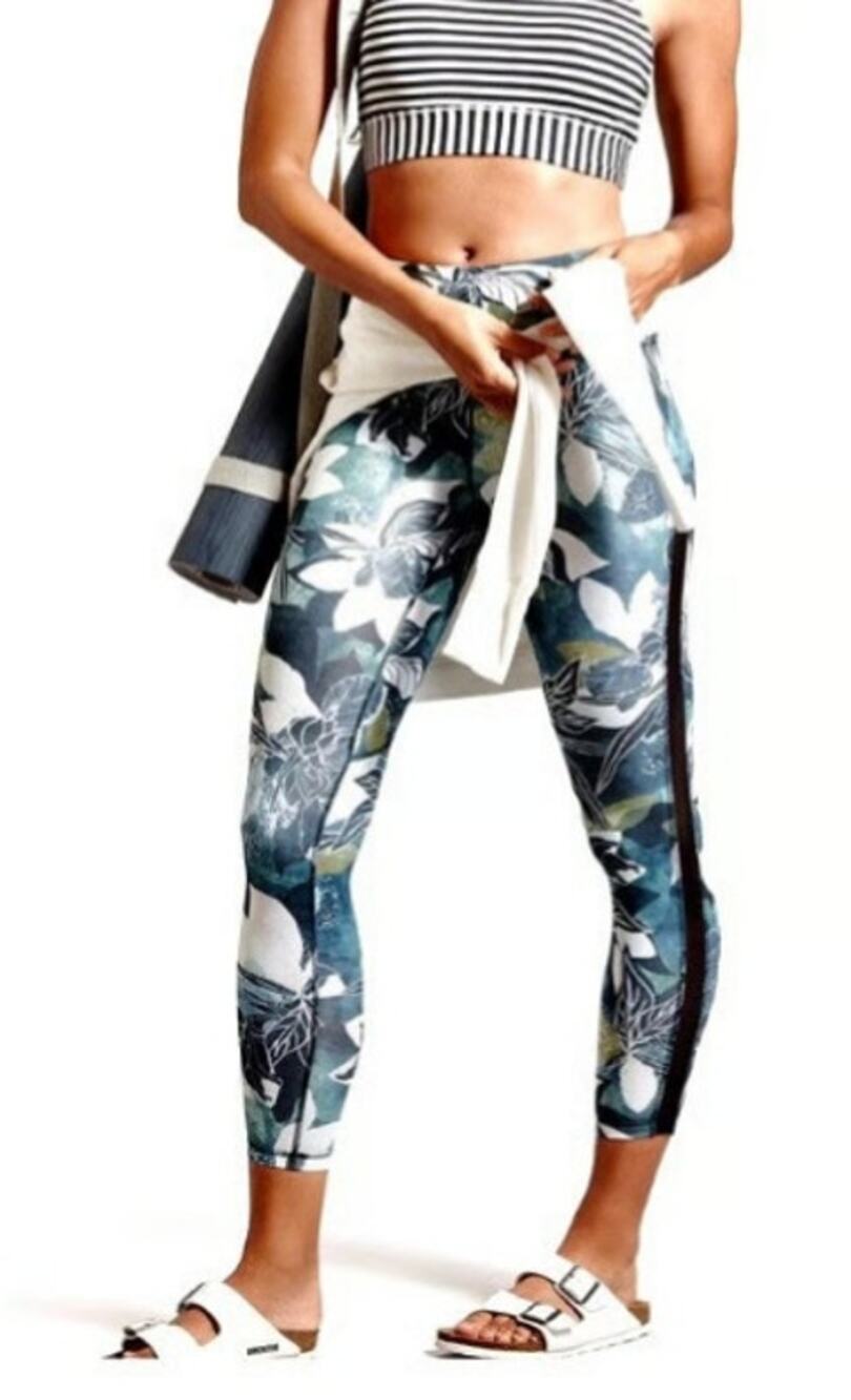 Athleta NWT Tropical Leaf Print Sz S Mesh Chaturanga Leggings Yoga